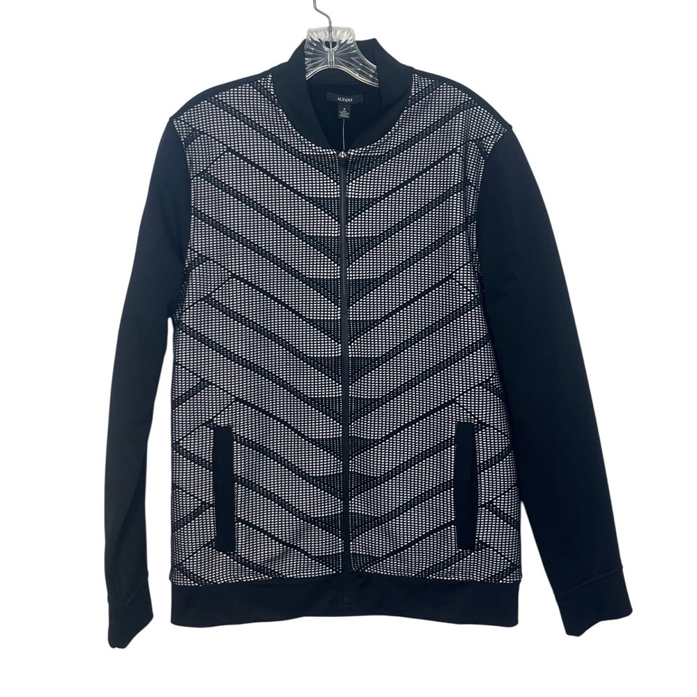 Alfani Jacket Women Medium Black White New Chevron Zip Front Casual